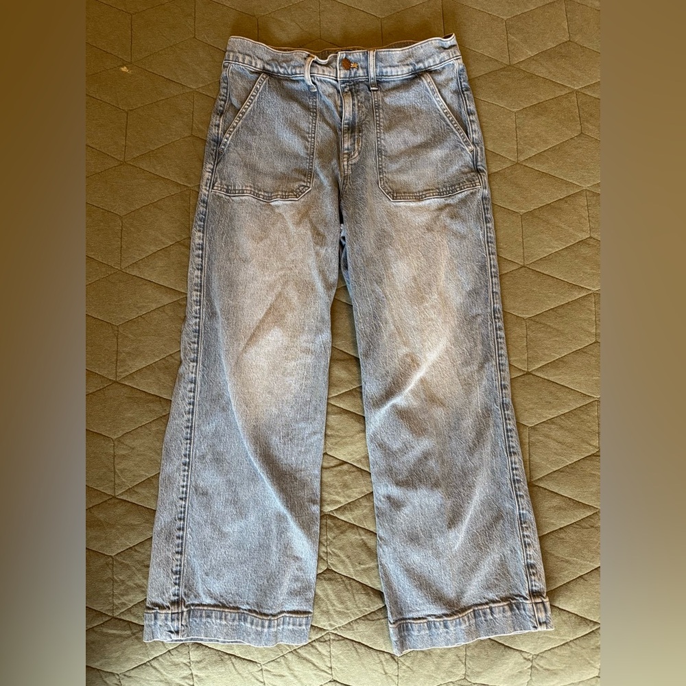 J Crew Factory wide leg cropped utility jean in all day stretch